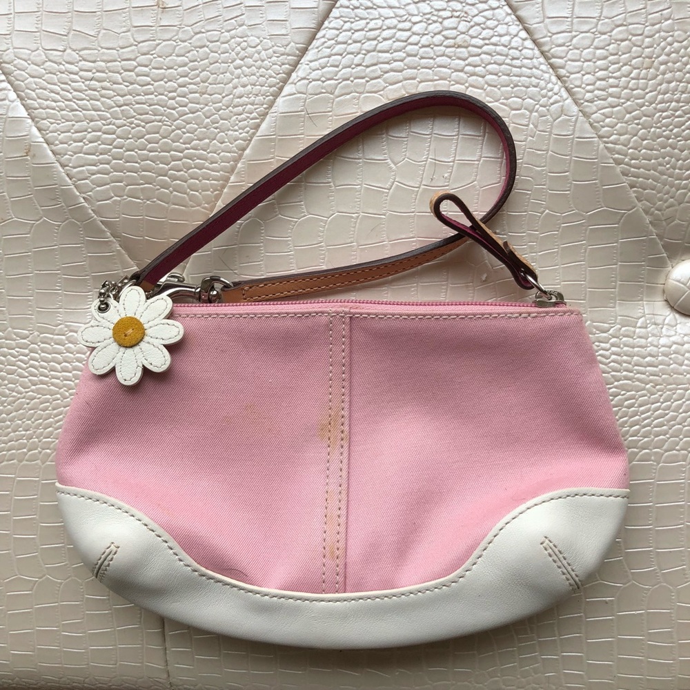 Coach spring clutch wristlet canvas and leather